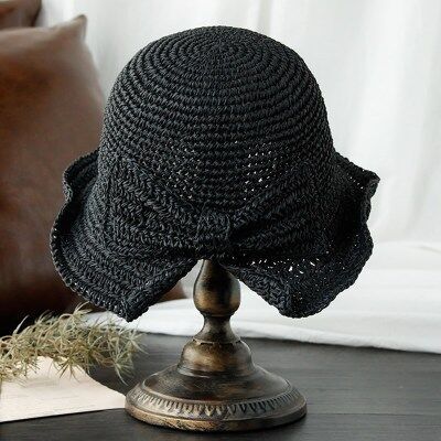 Sun Hat Wide Brim Floppy Summer Hats For Women Straw Dome Bucket Hat-Summer Hats-Arimonz-Black-adult 56-58CM/22.04-22.83inches-Arimonz