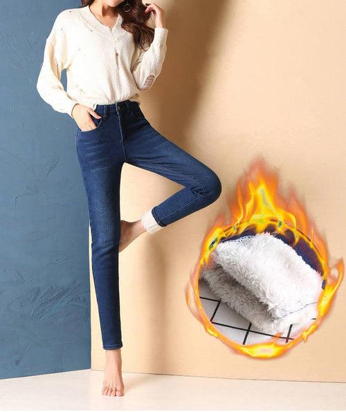 Super Warm Plus Size Winter Jeans for Women High Waist Skinny Trousers-Skinny Jeans-Arimonz-Blue-XS-Arimonz