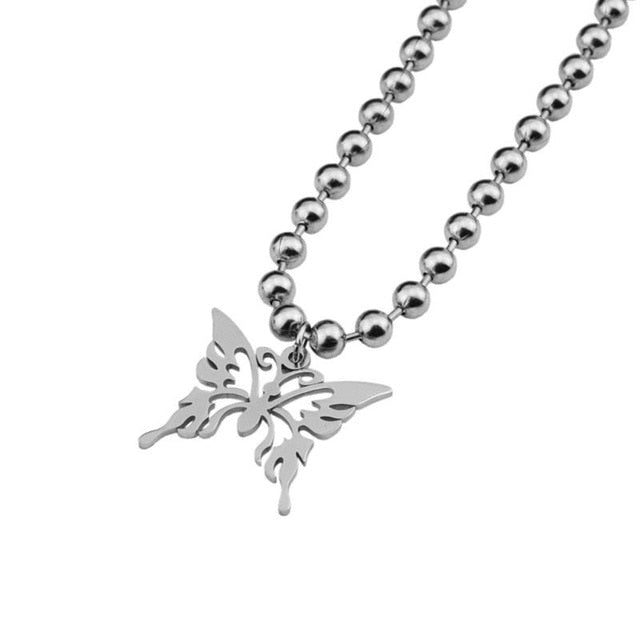 Sweet Butterfly Stainless Steel Pendant Ball Chain Necklace-Necklaces-Arimonz-Big Beads Chain Silver-Arimonz