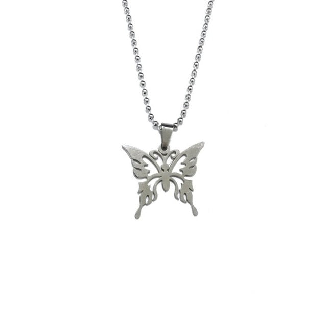 Sweet Butterfly Stainless Steel Pendant Ball Chain Necklace-Necklaces-Arimonz-Small Beads Chain Silver-Arimonz