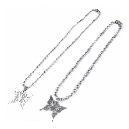 Sweet Butterfly Stainless Steel Pendant Ball Chain Necklace-Necklaces-Arimonz-Arimonz