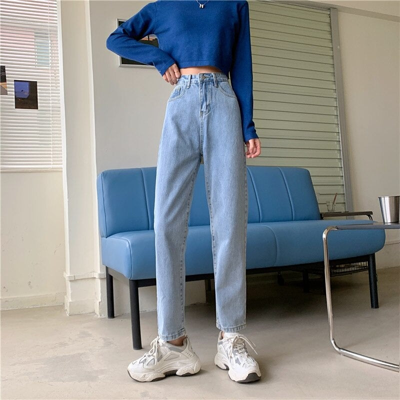 High Waisted Jeans for Women Straight Leg Denim Bottom Vintage Pants –  Arimonz