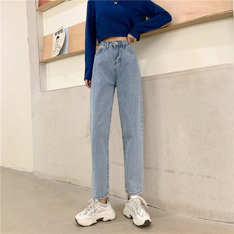 High Waisted Jeans for Women Straight Leg Denim Bottom Vintage Pants –  Arimonz