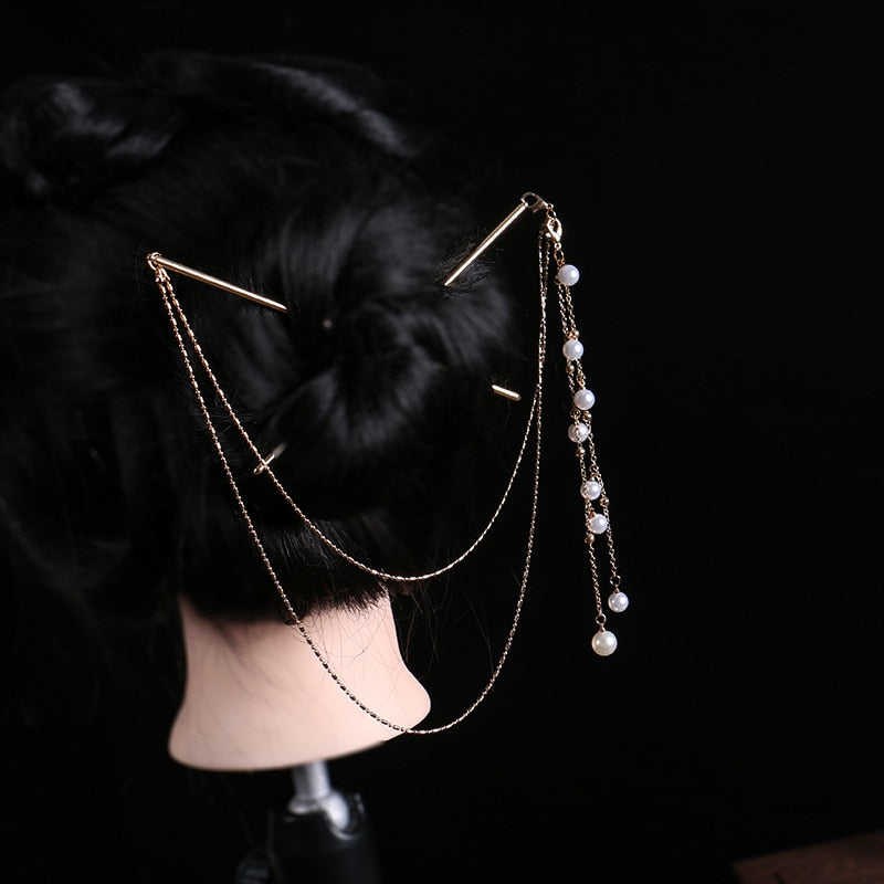 Tassel Double Chain Hair Fork Hairpin Retro Hair Accessories Hairgrip-Hair Accessories-Arimonz-Arimonz