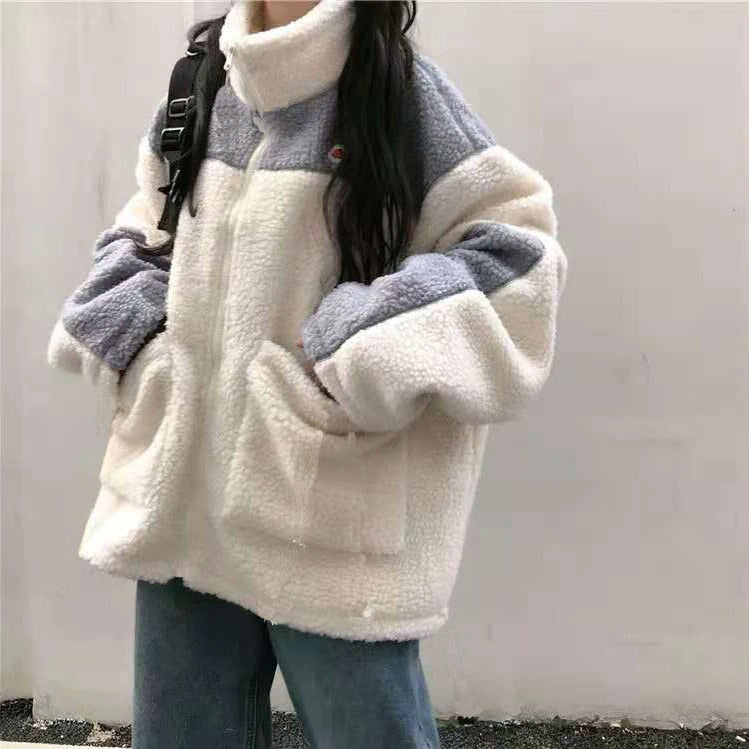 Teddy Bear Fur Oversize Hoodies Women Bomber Jacket Faux Lamb Fur Coat-Fuzzy Jackets-Arimonz-Arimonz