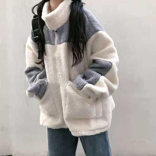 Teddy Bear Fur Oversize Hoodies Women Bomber Jacket Faux Lamb Fur Coat-Fuzzy Jackets-Arimonz-Blue-S-Arimonz