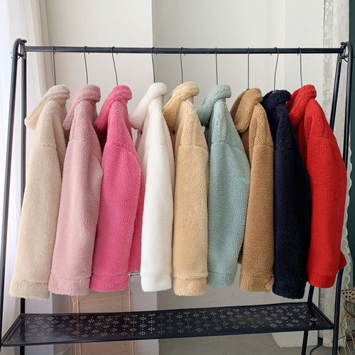 Thicken Warm Teddy Fur Jacket Coat Women Casual Lamb Faux Fur Overcoat-Fuzzy Jackets-Arimonz-Arimonz