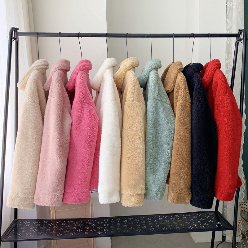 Thicken Warm Teddy Fur Jacket Coat Women Casual Lamb Faux Fur Overcoat-Fuzzy Jackets-Arimonz-Arimonz