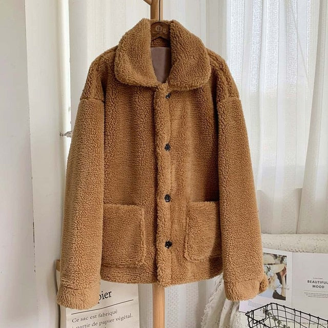 Thicken Warm Teddy Fur Jacket Coat Women Casual Lamb Faux Fur Overcoat-Fuzzy Jackets-Arimonz-Brown-S-Arimonz