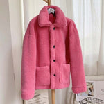 Thicken Warm Teddy Fur Jacket Coat Women Casual Lamb Faux Fur Overcoat-Fuzzy Jackets-Arimonz-Fuschia Pink-S-Arimonz
