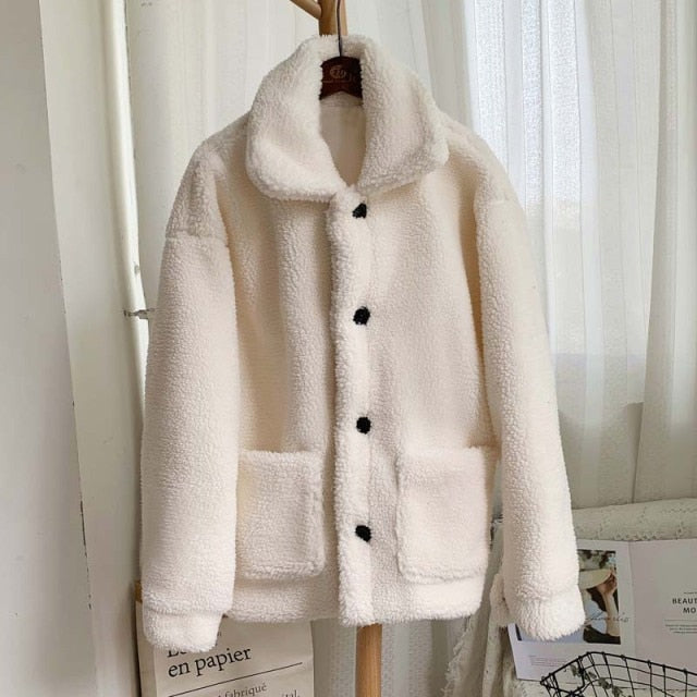 Thicken Warm Teddy Fur Jacket Coat Women Casual Lamb Faux Fur Overcoat-Fuzzy Jackets-Arimonz-White-S-Arimonz