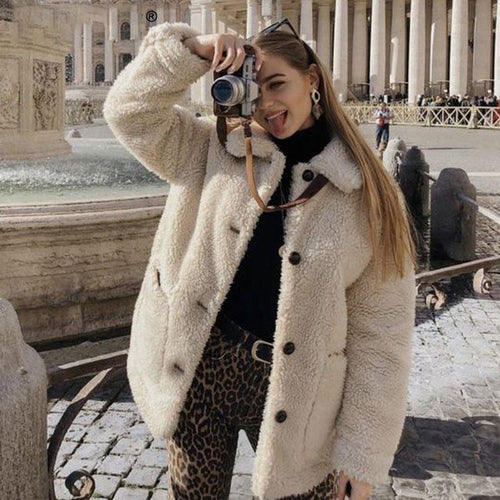 Thicken Warm Teddy Fur Jacket Coat Women Casual Lamb Faux Fur Overcoat-Fuzzy Jackets-Arimonz-Arimonz
