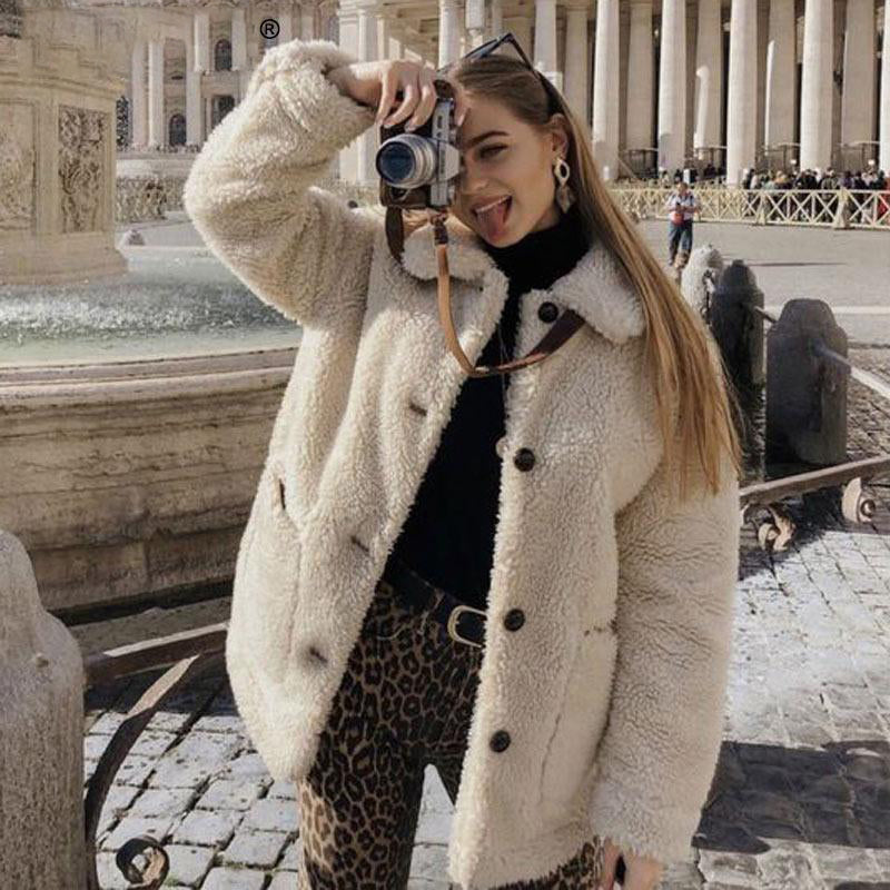 Thicken Warm Teddy Fur Jacket Coat Women Casual Lamb Faux Fur Overcoat-Fuzzy Jackets-Arimonz-Arimonz