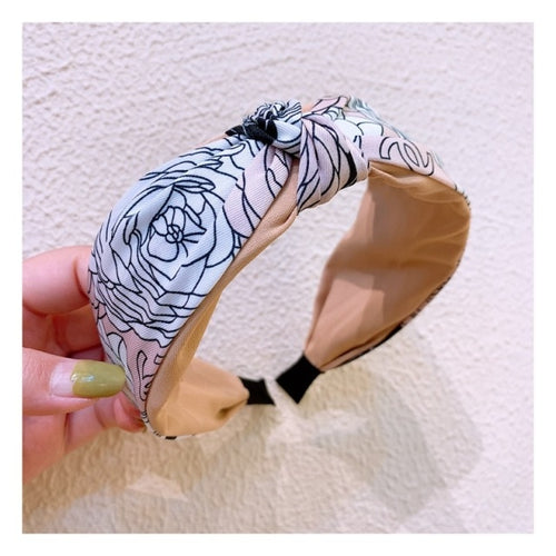 Totem Printing Wide-Brimmed Letters Big Bow Headband Hair Accessories-Hair Accessories-Arimonz-beige-Arimonz