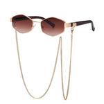 Trendy Retro Hexagon With Chain Sunglass Women Unique Polygon Sunglass-Sunglasses-Arimonz-With A Bag-Brown-Arimonz