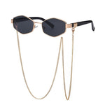 Trendy Retro Hexagon With Chain Sunglass Women Unique Polygon Sunglass-Sunglasses-Arimonz-With A Bag-Gold Black-Arimonz