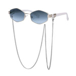 Trendy Retro Hexagon With Chain Sunglass Women Unique Polygon Sunglass-Sunglasses-Arimonz-With A Bag-Gray Blue-Arimonz