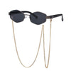 Trendy Retro Hexagon With Chain Sunglass Women Unique Polygon Sunglass-Sunglasses-Arimonz-With A Bag-Gun Black-Arimonz