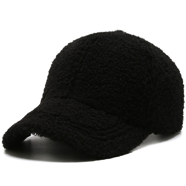 Trendy Streetwear Solid Windproof Wool Teddy Baseball Hats For Women-Women's Caps-Arimonz-Black-Arimonz