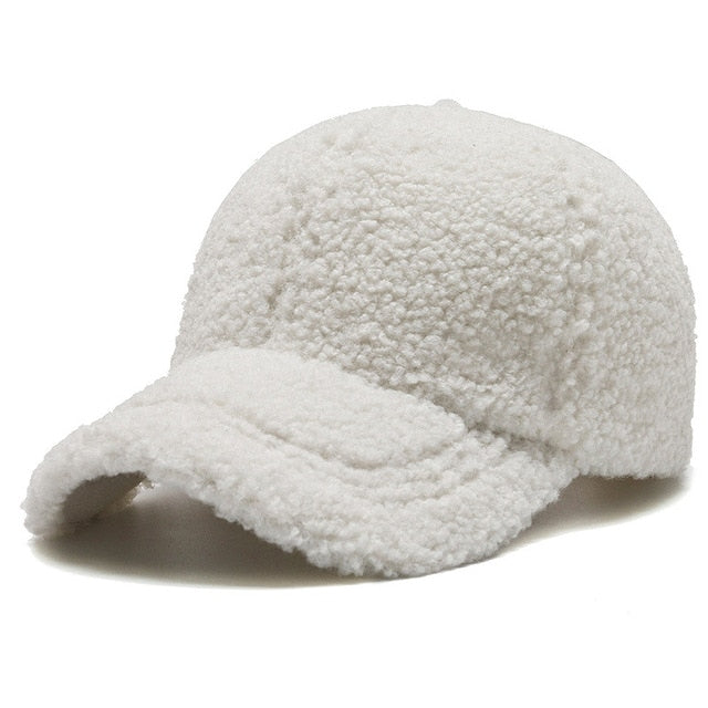 Trendy Streetwear Solid Windproof Wool Teddy Baseball Hats For Women-Women's Caps-Arimonz-White-Arimonz