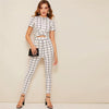 Twist Front Grid Crop Top And Skinny Pants Set-Wear To Work Sets-Arimonz-Arimonz