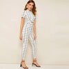 Twist Front Grid Crop Top And Skinny Pants Set-Wear To Work Sets-Arimonz-Arimonz