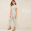 Twist Front Grid Crop Top And Skinny Pants Set-Wear To Work Sets-Arimonz-Arimonz