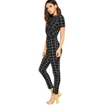 Twist Front Grid Crop Top And Skinny Pants Set-Wear To Work Sets-Arimonz-Black-XS-Arimonz