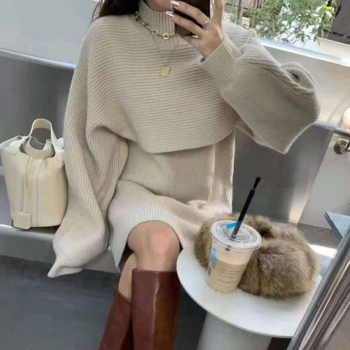 Two-piece Dress Sets Winter outfit Women Knitted Dress Fleece Set-Wear To Work Sets-Arimonz-Arimonz