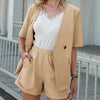 Two-piece Short Sleeve Blazer Suit Solid V-neck Top Shorts Women Set-Wear To Work Sets-Arimonz-Arimonz