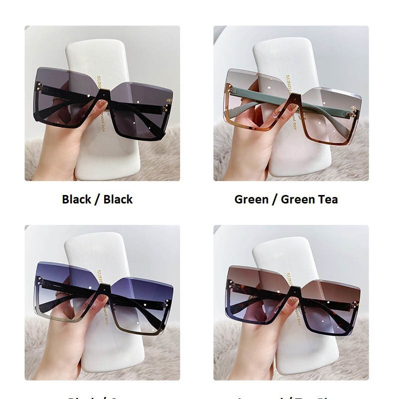 Unique Women's Square Rimless Sunglasses Oversized Shades for Women-Sunglasses-Arimonz-Arimonz