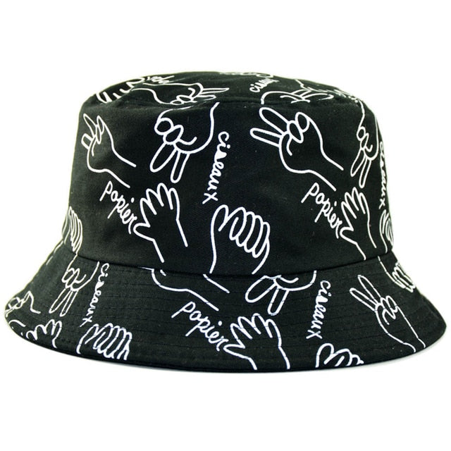 Unisex Pattern Cotton Bucket Hat Double-Sided Sun Cap Summer Sun Hats-Bucket Hats-Arimonz-C5 black-Arimonz