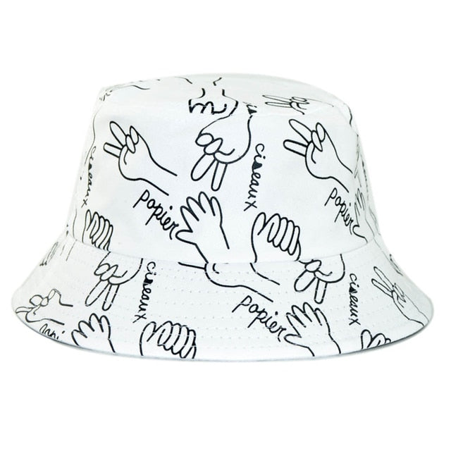Unisex Pattern Cotton Bucket Hat Double-Sided Sun Cap Summer Sun Hats-Bucket Hats-Arimonz-C6 white-Arimonz