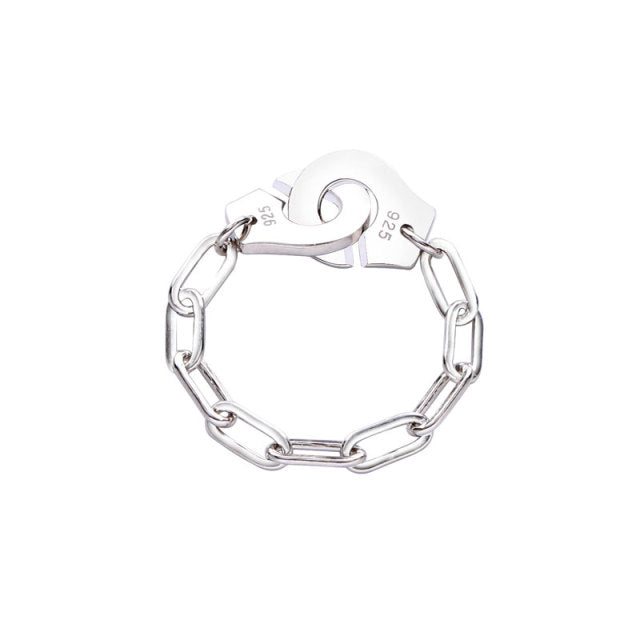 Sterling Silver Handcuff Ring White Paper Clip Chain Menottes Ring