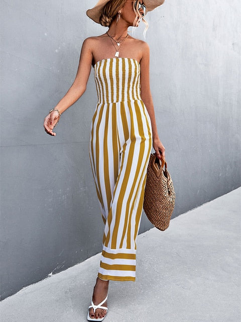 & Other Stories Yellow Striped Jumpsuit / Playsuit... - Depop