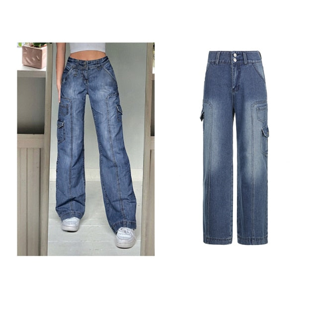 Y2K Jeans Retro Sashes Denim Pants Ruched Drawstring Cargo Pants