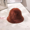 Winter Women Solid Color Fur Hat Bucket Cap Fisherman Hat Bucket Hat
