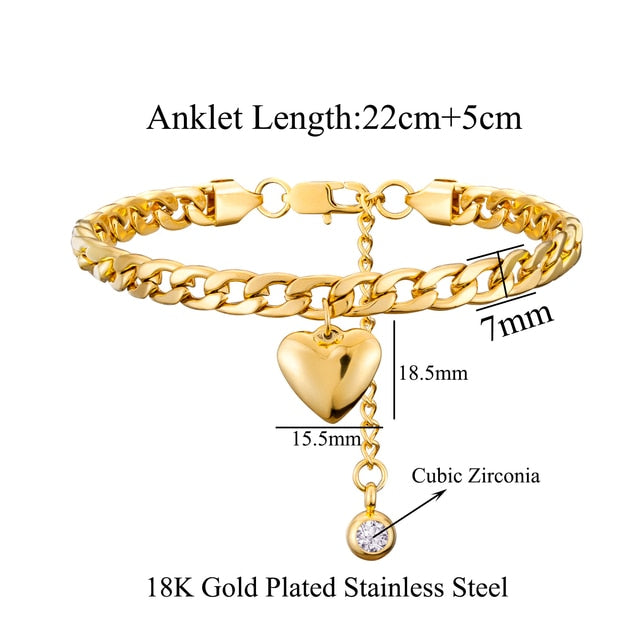 Anklet For Women Gold Color Stainless Steel Cuban Link Anklet