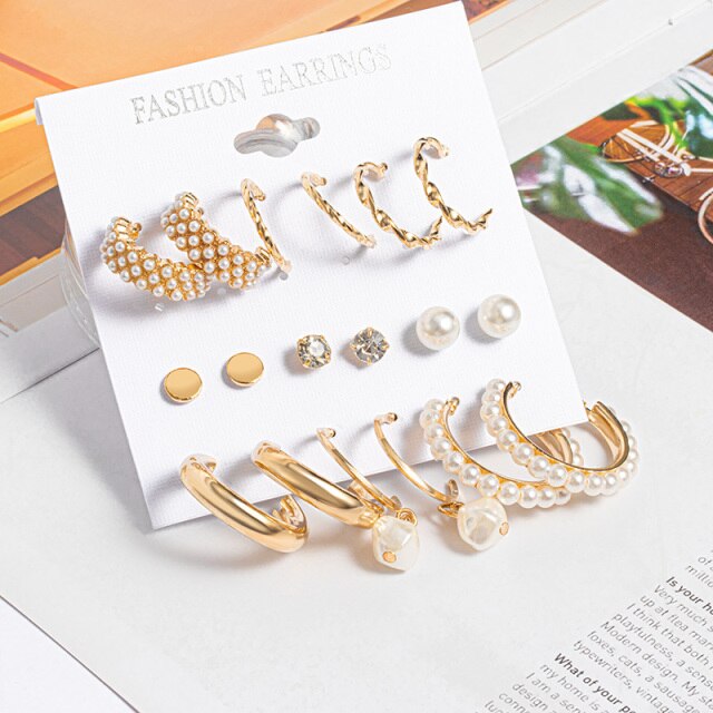 Woman Earrings Set Gold Color Metal Earrings For Women Hoop Earrings