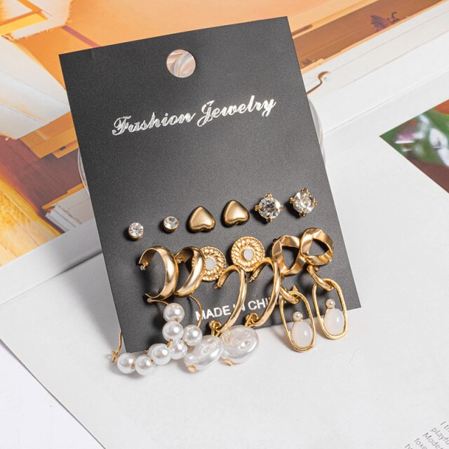Woman Earrings Set Gold Color Metal Earrings For Women Hoop Earrings
