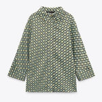Women's Geometric Pattern Print Long-sleeved Button-down Shirt