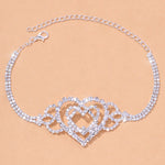 Double Heart Anklet Rhinestone Chain Jewelry Love Foot Chain Anklet