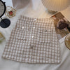 Women Tweed Skirts Solid High Waist Skirt Double Breasted Mini Skirt