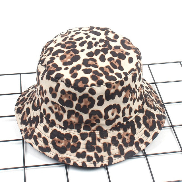 Leopard Print Bucket Hat Reversible Hat Outdoor Travel Cap