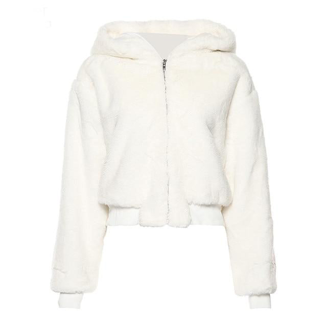 Women Hooded Faux Fur Coat Long Sleeve Thick Warm Winter Jacket