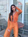 Women's Tracksuit Loose Long Sleeve Shirt Tops and Wide Leg Pants