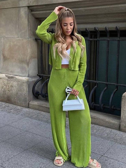Women's Tracksuit Loose Long Sleeve Shirt Tops and Wide Leg Pants