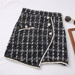 Women Tweed Skirts Solid High Waist Skirt Double Breasted Mini Skirt