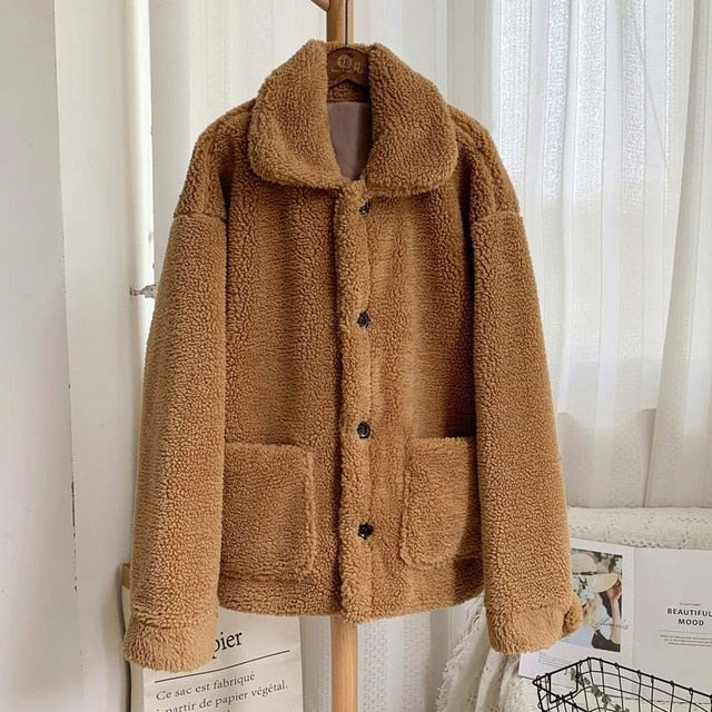 Thicken Warm Teddy Fur Jacket Coat Women Casual Lamb Faux Fur Overcoat