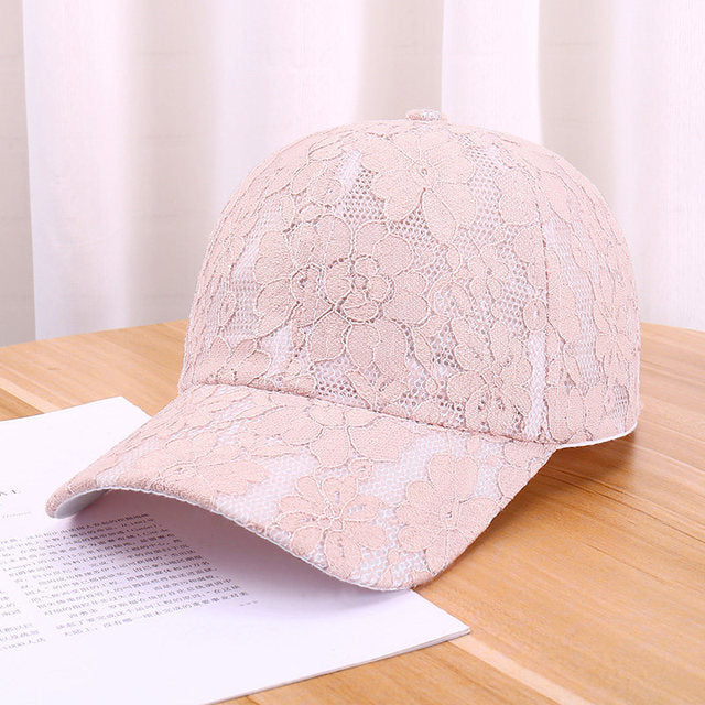 Women Hollow Lace Flower Baseball Cap Summer Breathable Mesh Sun Hat